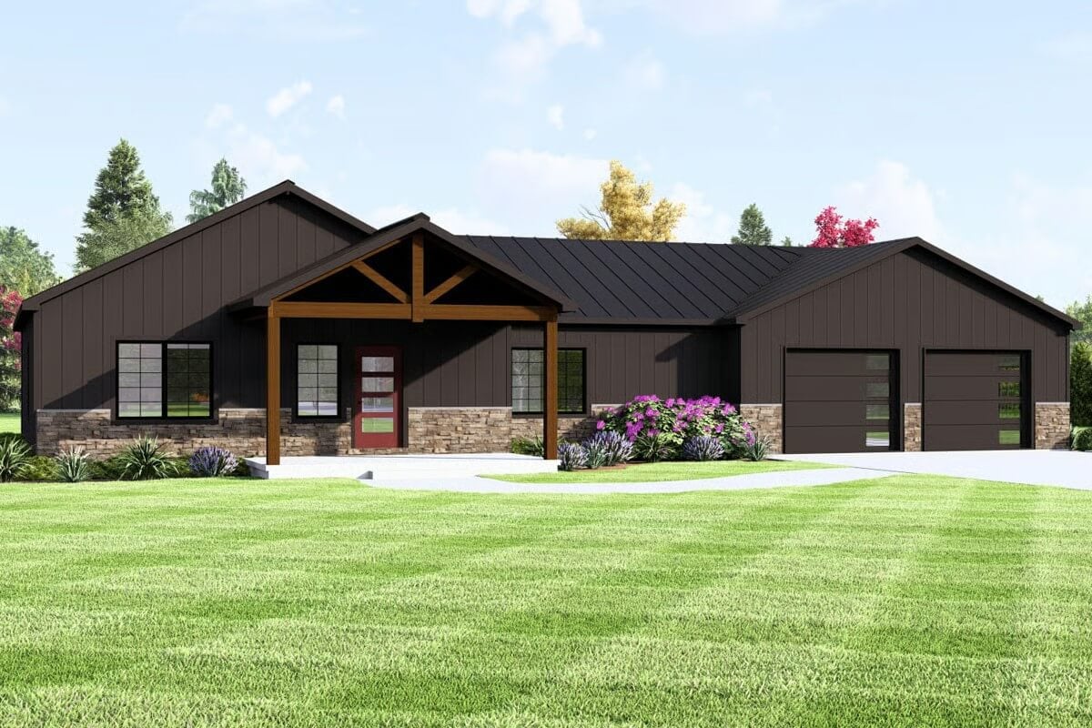 3-Bedroom Barndominium with Dual Porches and 2-Car Garage (Floor Plan)
