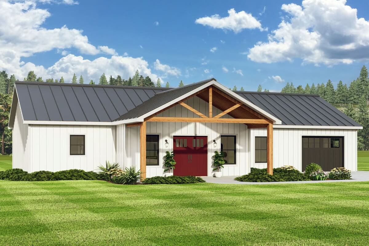 Traditional 2-Bedroom Ranch with Vaulted Front Porch and Open-Concept Living (Floor Plan)