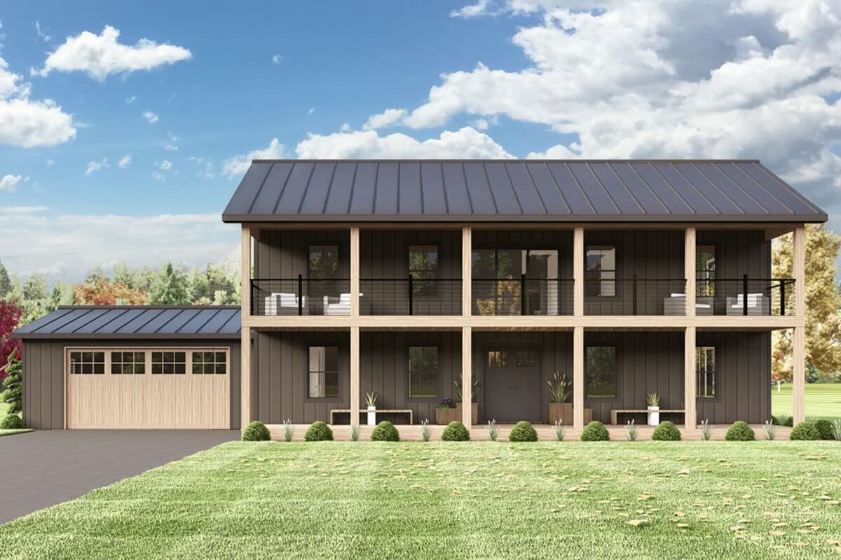 Country-Style 4-Bedroom Home with Stacked Porches and Loft (Floor Plan)