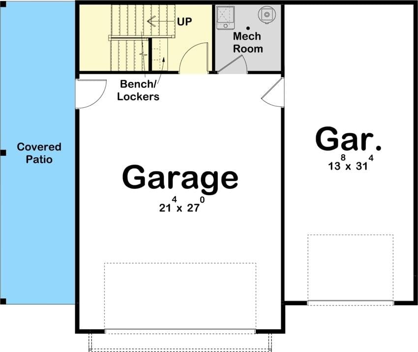 Expansive Garage Layout with Dual Bays and Covered Patio Entry