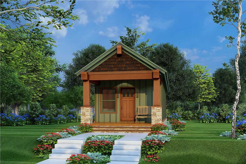 1-Bedroom Cottage for a Narrow Lot with Covered Front Porch (Floor Plan)