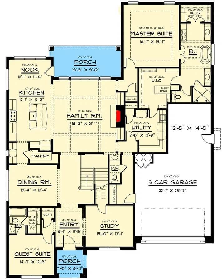 Explore the Expansive Family Room in This Thoughtful Layout