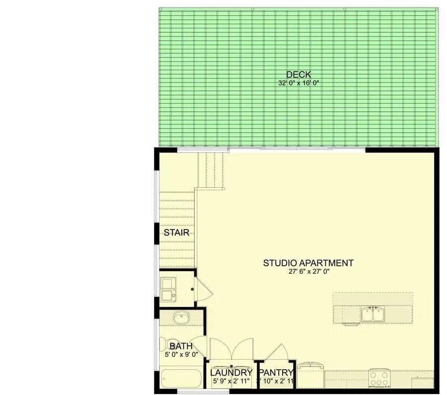 Explore This Studio Apartment with a Spacious Deck