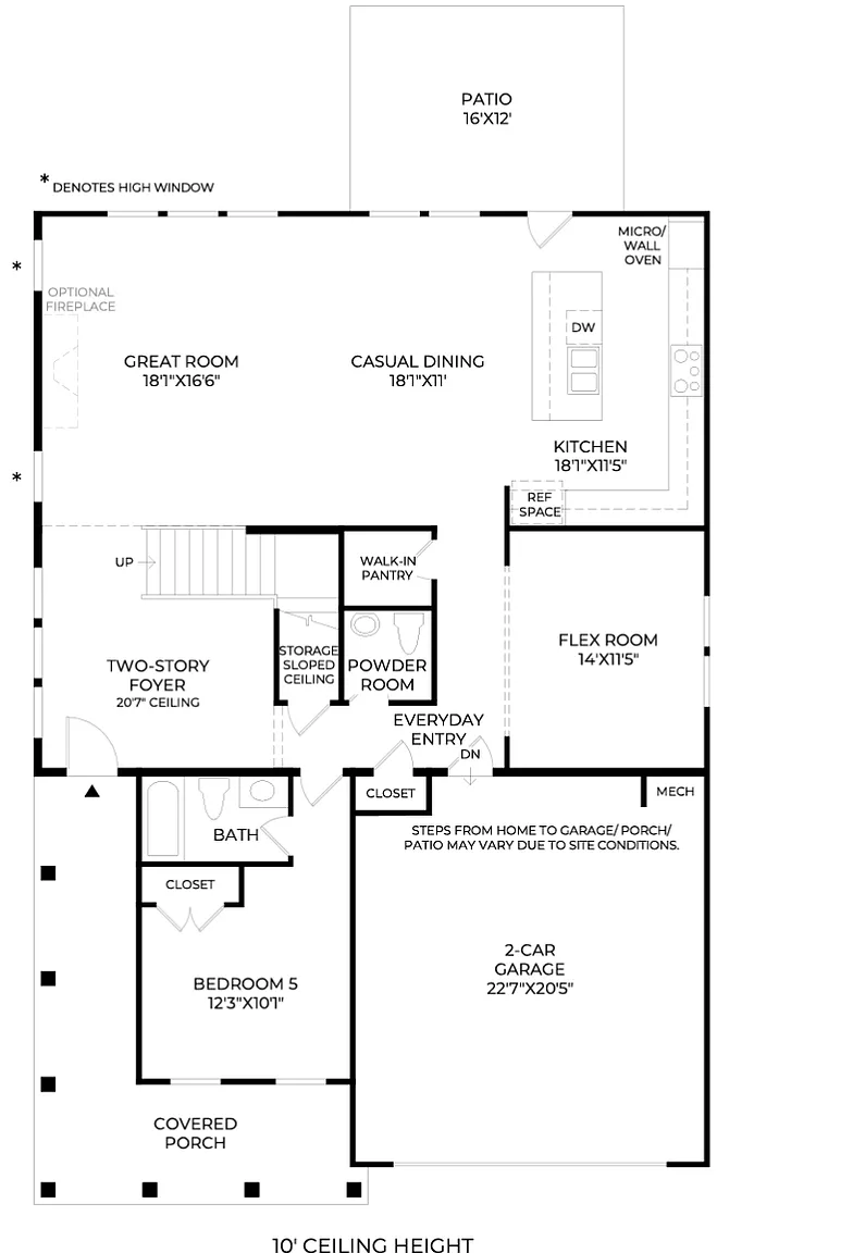 Cottage-Style 5-Bedroom Home with Loft and Covered Front Porch (3,320 Sq. Ft. Floor Plan)