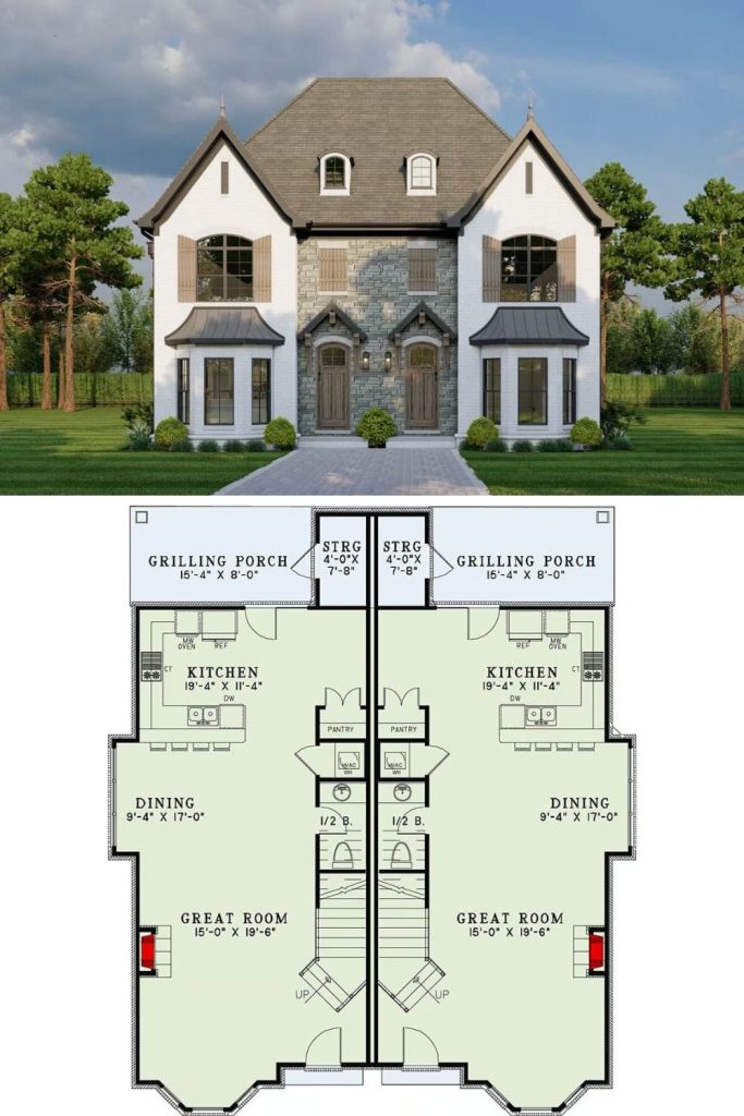 European-Style Duplex with Matching 2-Bedroom Units and Grilling Porch ...