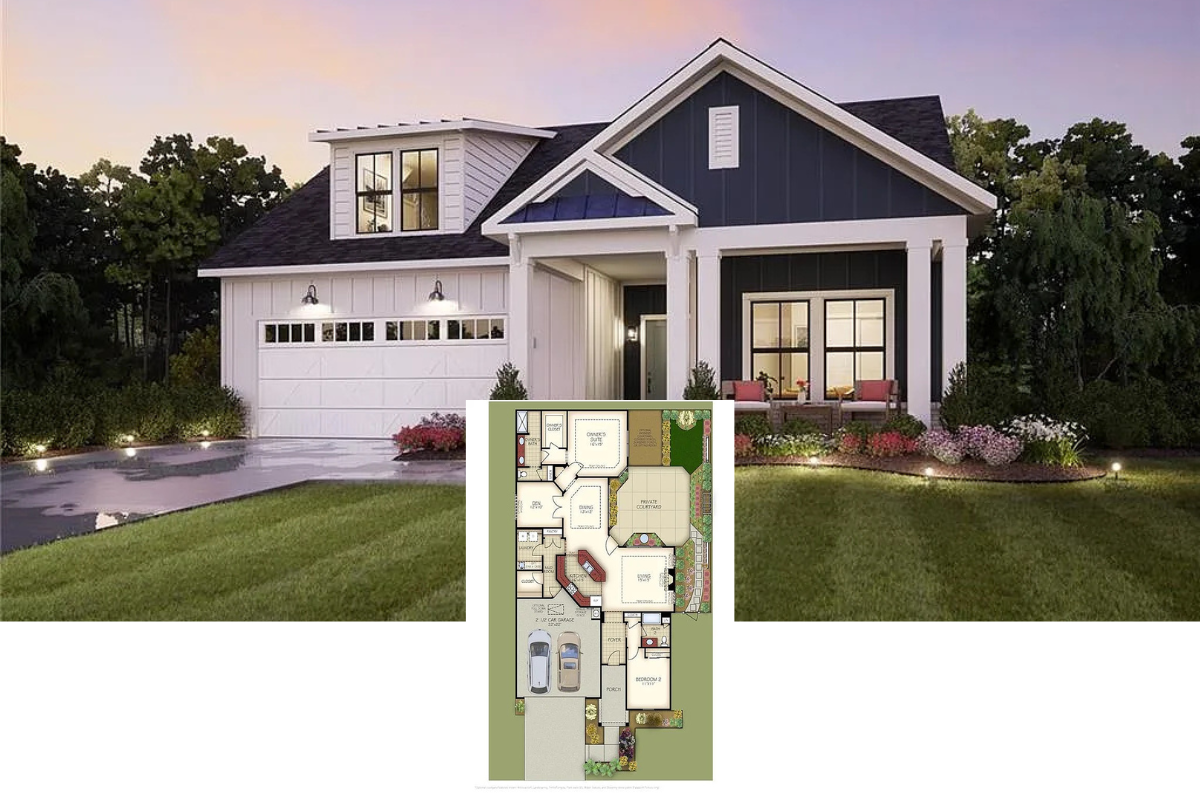 Farmhouse-Style 3-Bedroom Home for a Corner Lot with Front Porch (2,590 Sq. Ft. Floor Plan)