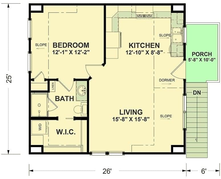 Compact Floor Plan with Efficient Use of Space and Cozy Porch