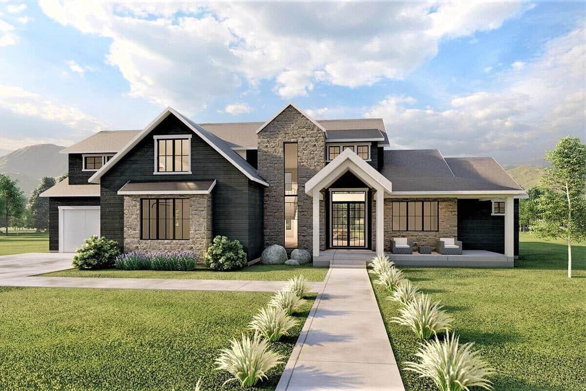 Explore the Striking Stone Facade on This Modern Country Home