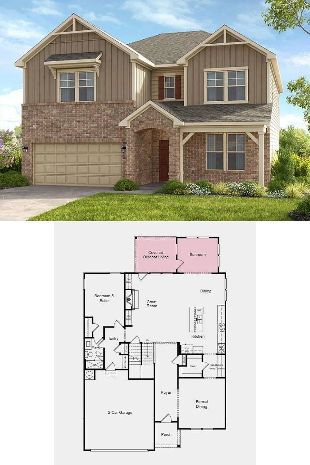 Traditional-Style 5-Bedroom Home with Loft and Front Porch (3,343 Sq. Ft. Floor Plan)