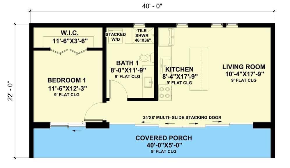 Efficient One-Bedroom Layout Featuring a Spacious Covered Porch