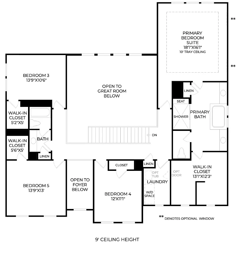 Farmhouse-Style 5-Bedroom Home with Two-Story Great Room and Covered Front Porch