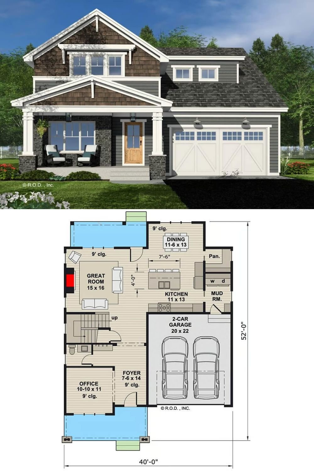 This traditional country home exudes timeless charm showcasing a combination of dark-toned siding and light trim accents that creates a striking contrast, while the prominent gable roofline and front porch provide a welcoming and rustic appeal. Stonework at the base of the porch columns and classic windows further enhance the home's inviting and cozy aesthetic. The front entry is complemented by stylish garage doors, seamlessly integrating practicality with design.