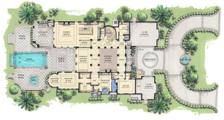 Explore This Elegant Layout with a Central Courtyard Pool