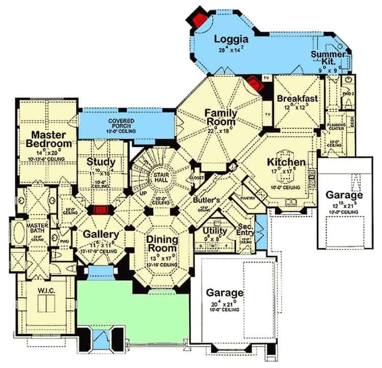 Explore This Spacious Floor Plan with a Unique Octagonal Family Room