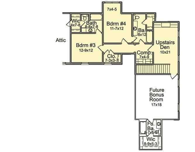 Explore the Flexible Layout of This Upper Floor Plan Featuring a Future Bonus Room