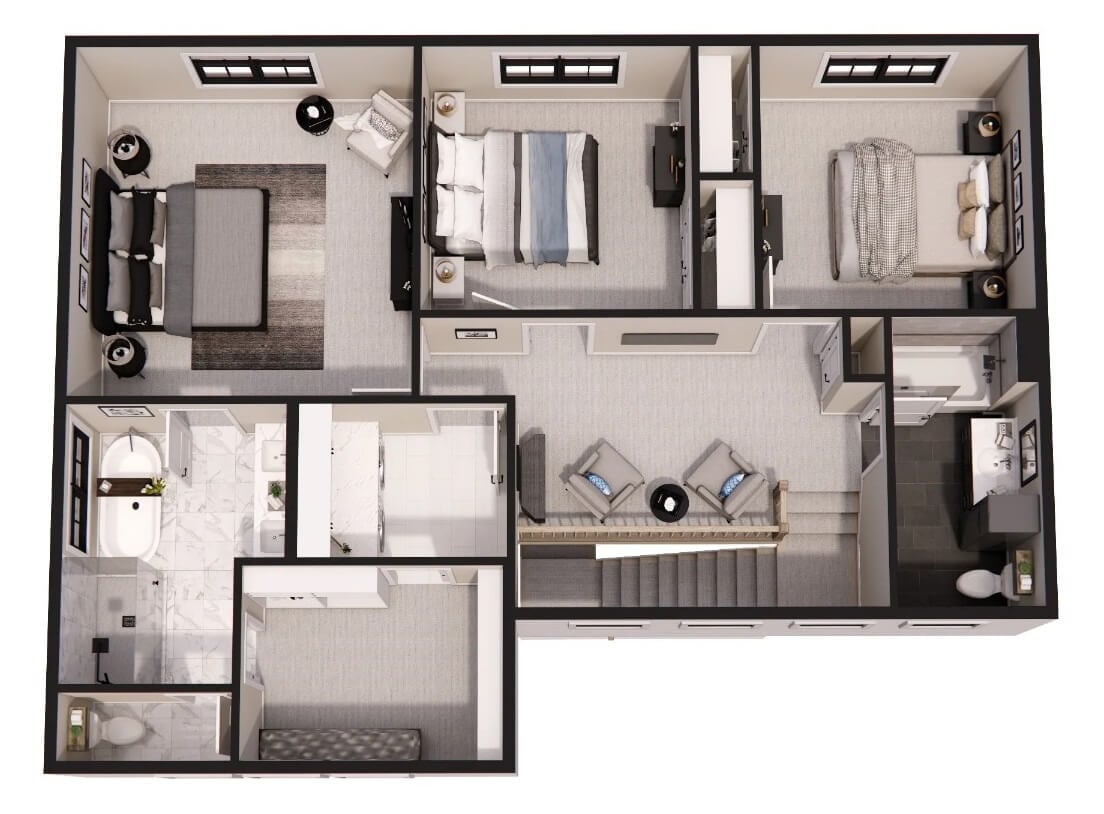 3D Second Level Floor Plan
