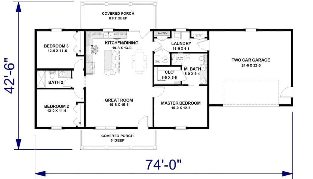 Explore This Thoughtfully Designed 3-Bedroom Open Floor Plan with Dual Porches