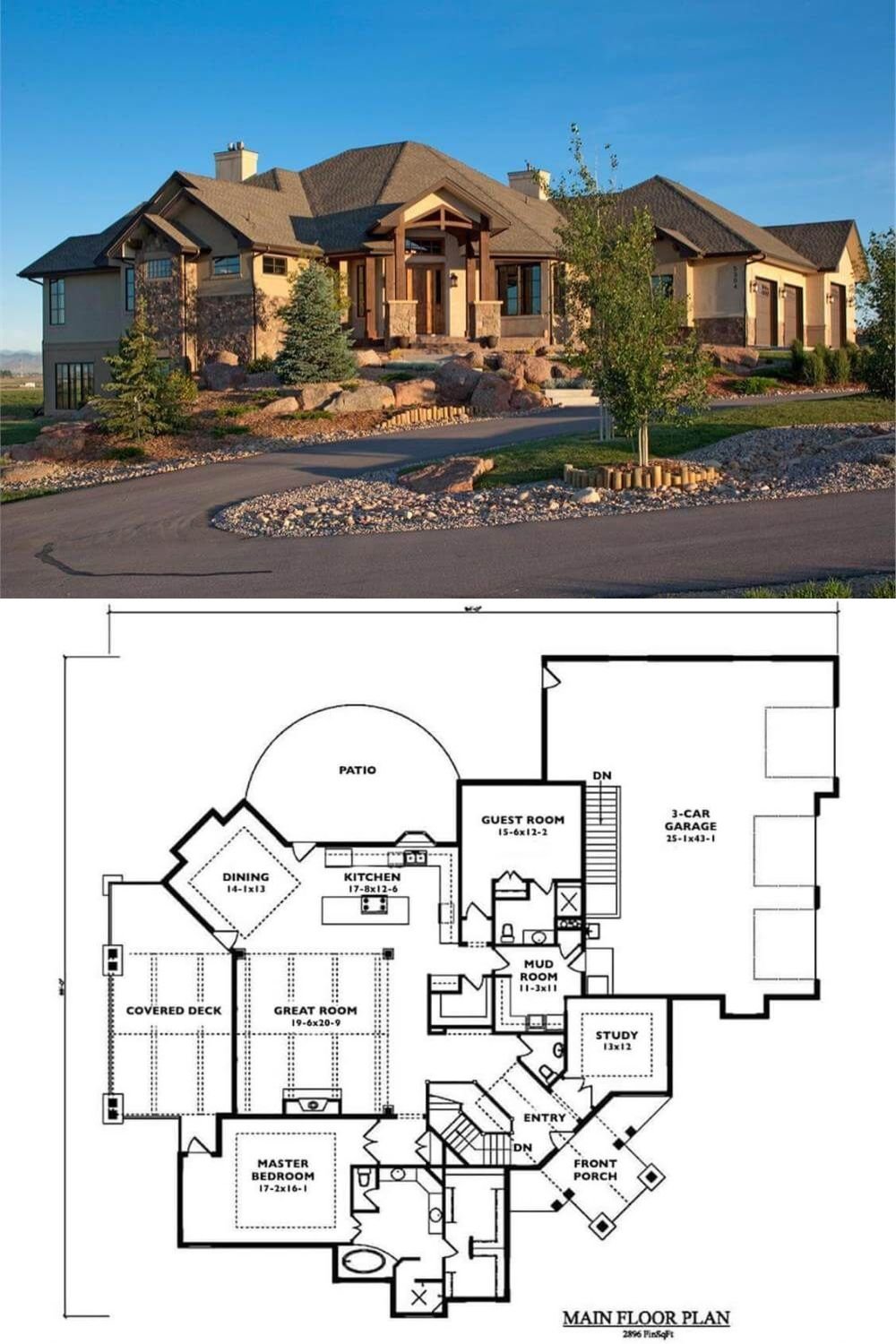 This 4-bedroom home features a Western craftsman architectural style with a blend of rustic and contemporary elements. The exterior incorporates a mix of stone and stucco finishes, complemented by exposed wooden beams and gabled rooflines. Large windows allow for ample natural light, while the welcoming front porch adds charm and warmth.