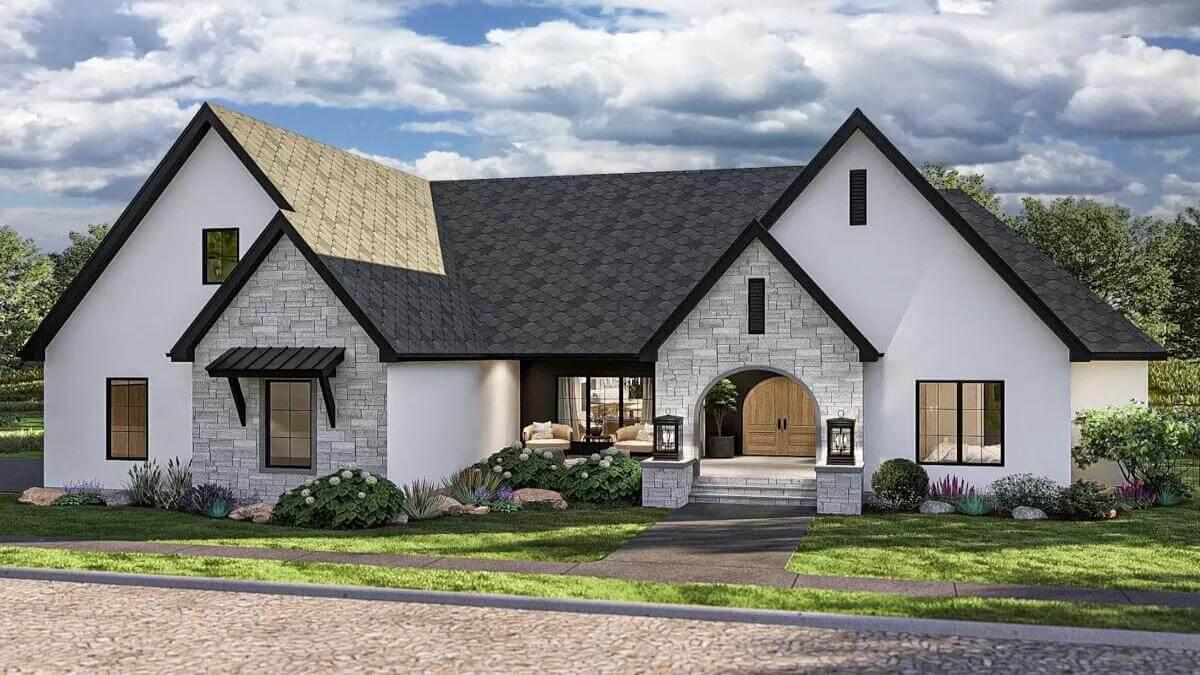 Explore the Timeless Charm of This Gabled Stone and Stucco Home