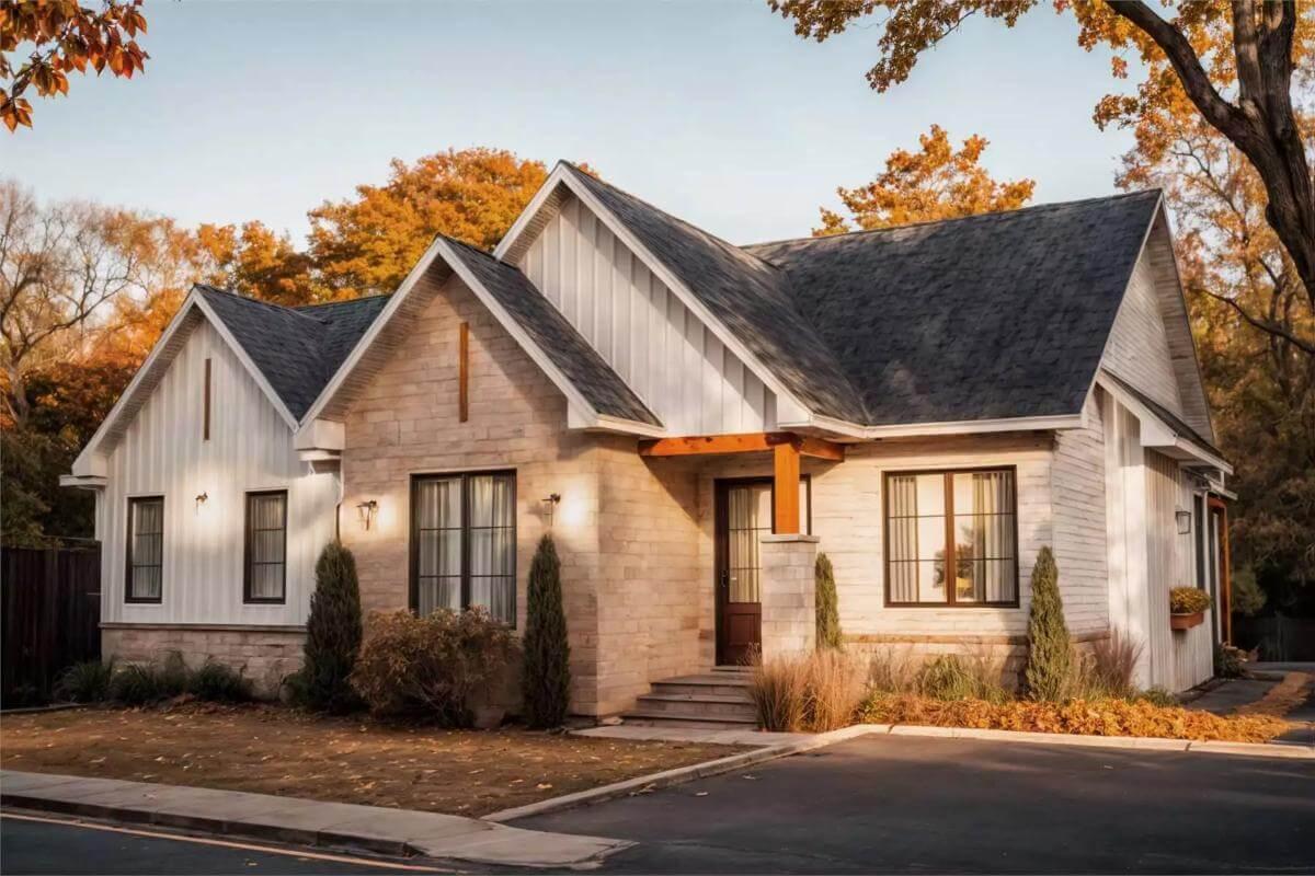Explore the Blend of Stone and Siding on This Charming Facade