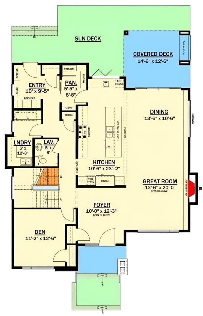 Explore the Open Flow from Kitchen to Sun Deck in This Floorplan