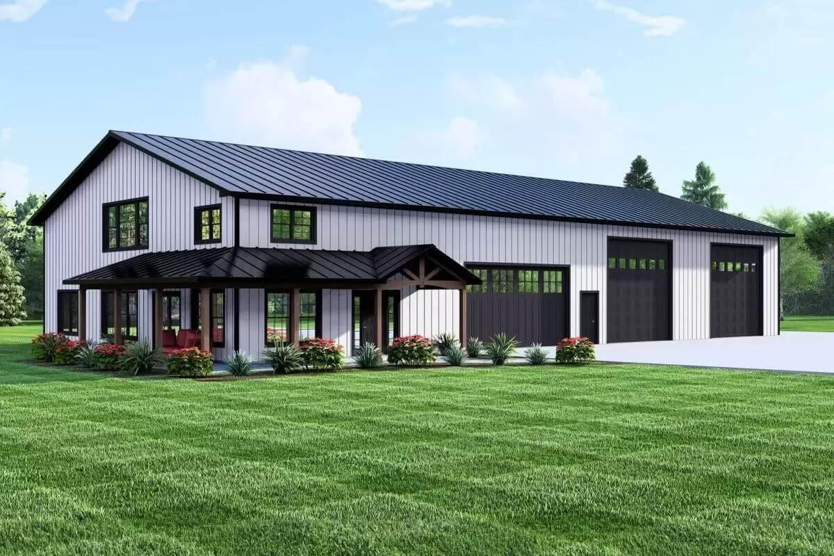 Modern Barndominium with Striking Black Trim and Metal Roof