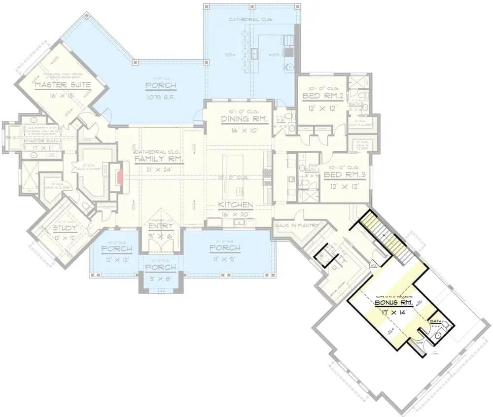 Explore This Floor Plan with a Spacious Family Room and Bonus Area