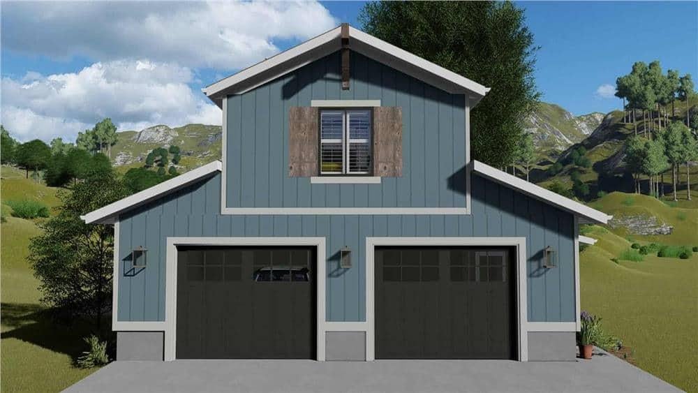 Stylish Barn-Style Garage with Rustic Shutters