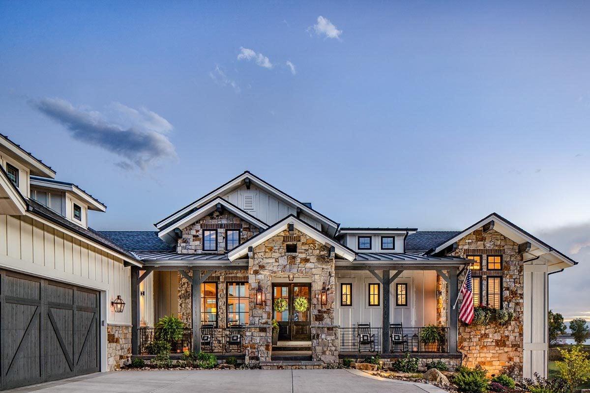 Rustic Stone Facade with a Touch of Farmhouse Charm