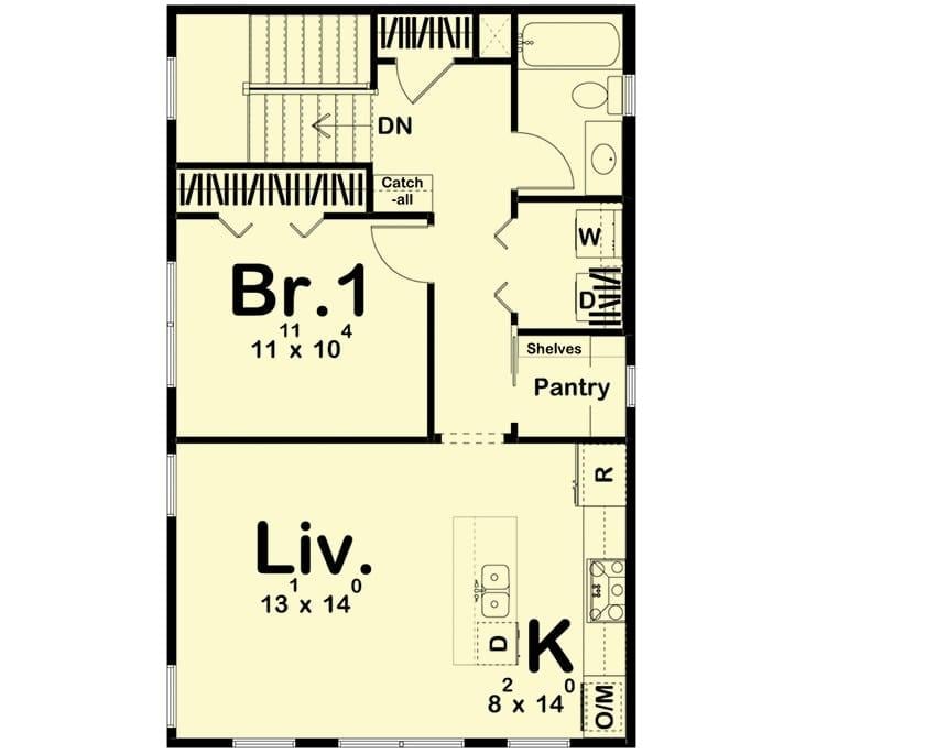 Explore This Efficient Floor Plan with an Open Living-Kitchen Layout