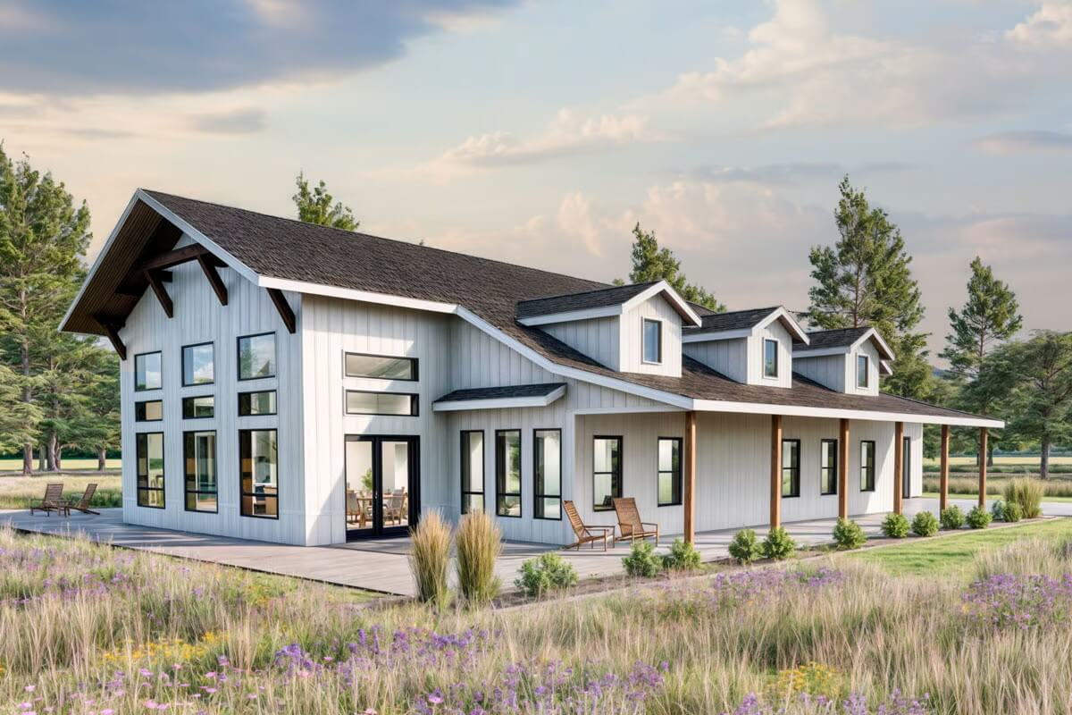 Farmhouse-Style 4-Bedroom Home with Wraparound Porch and 2-Car Garage (Floor Plan)
