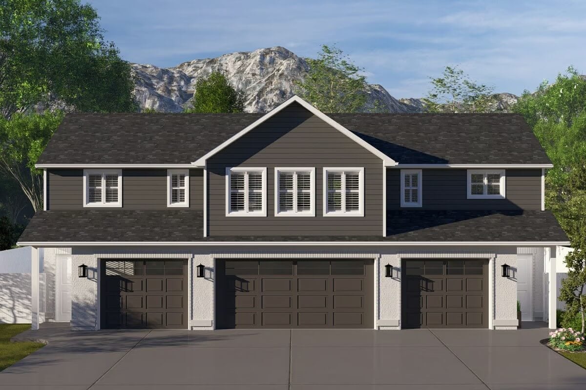 Traditional-Style Carriage Home with 2 Bedrooms and 4-Car Garage (Floor Plan)