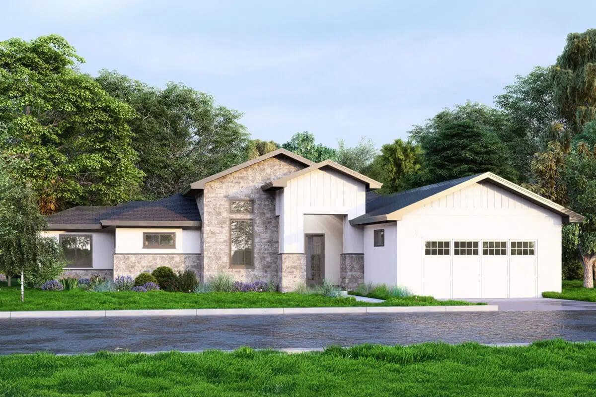 Modern Facade with Stone Accents and Clean Lines