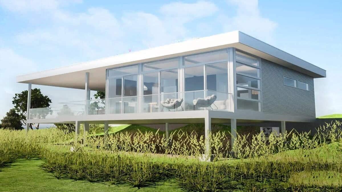 Elevated Modern Home with Sweeping Glass Facade