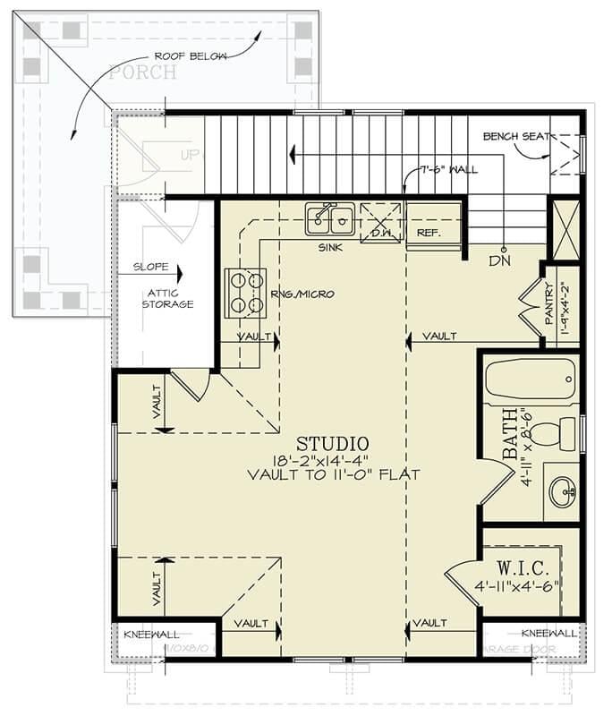 Explore the Efficient Layout of This Studio Floorplan with Vaulted Ceilings