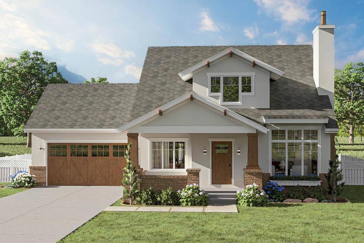 Craftsman-Style Bungalow Home with Open-Concept Living and 3 Bedrooms (Floor Plan)