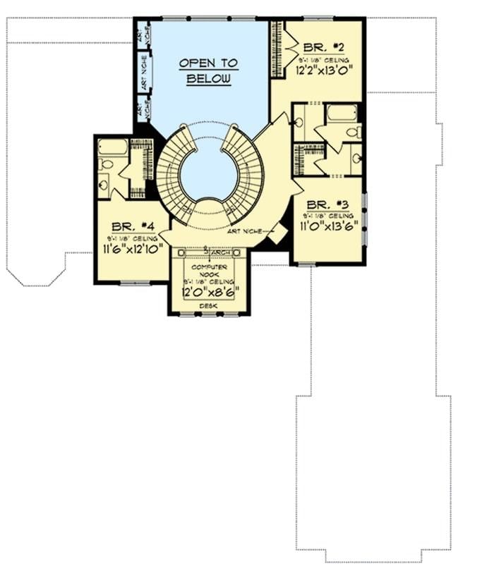 Explore the Upper Level with Its Unique Curved Staircase Design