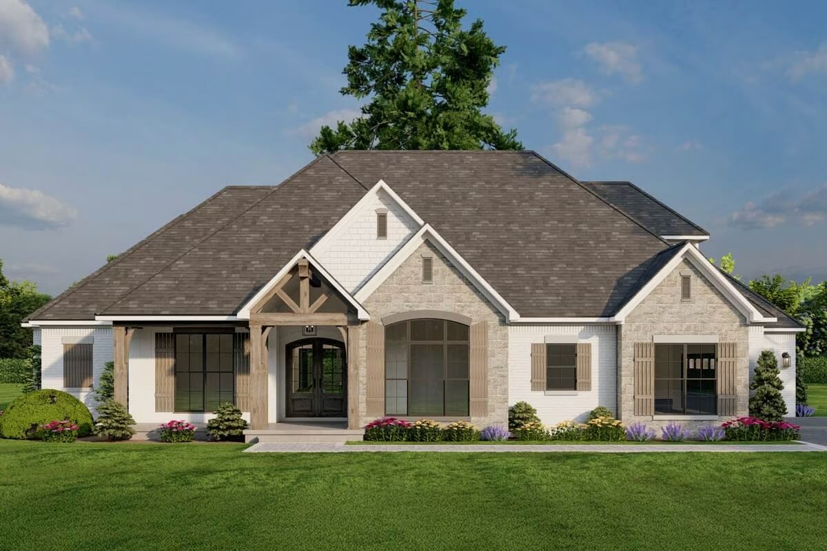3-Bedroom French Country Home with Split Garage and Bonus Room (Floor Plan)