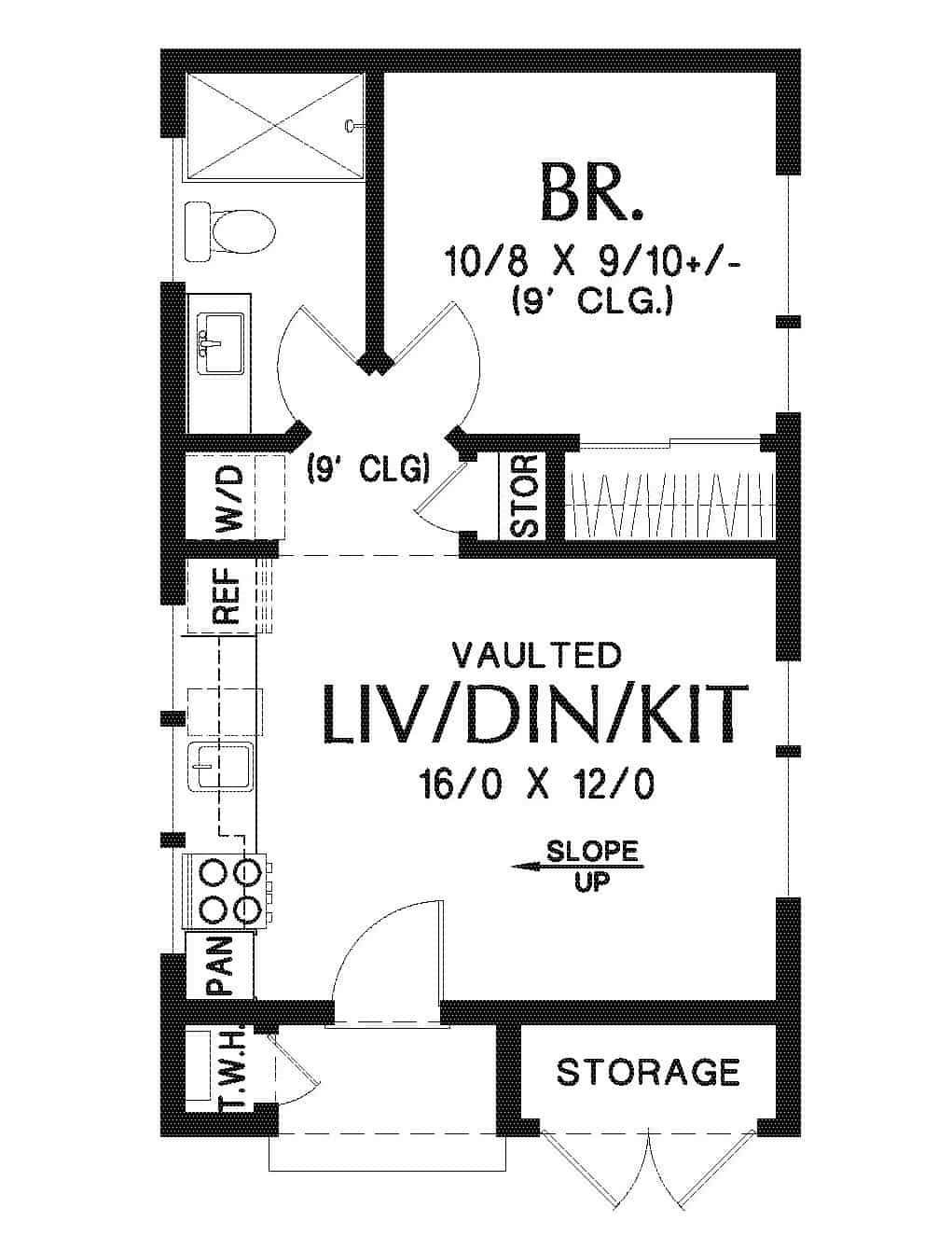 Compact Living with Vaulted Ceilings and Strategic Storage