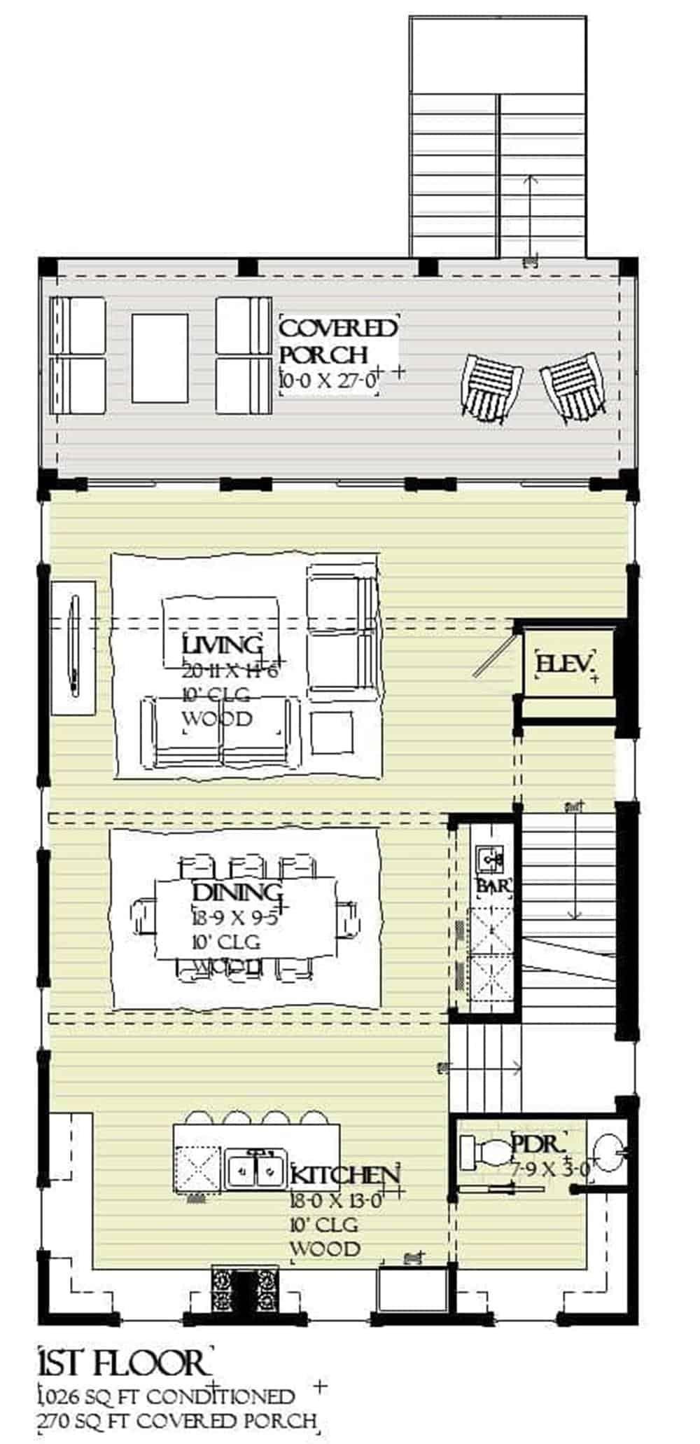 Check Out This Open Living Area with a Spacious Covered Porch