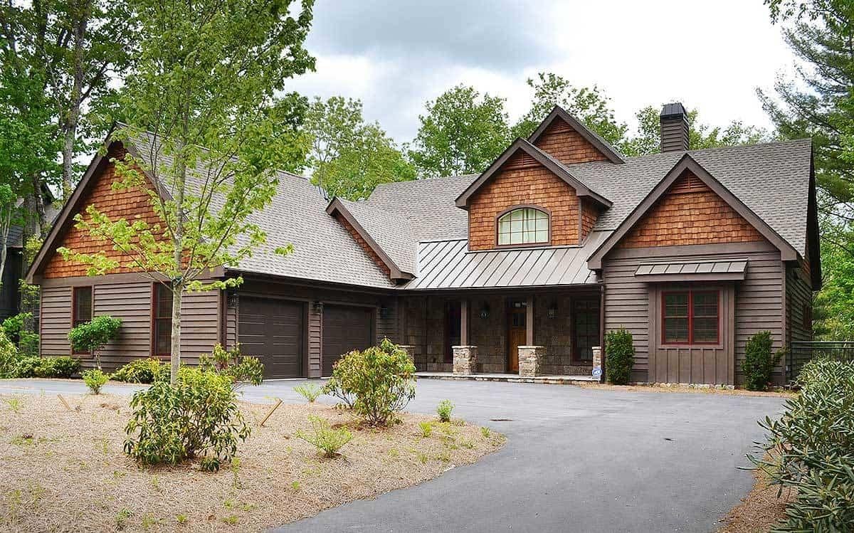 Rustic Mountain Retreat with Stone Accents and Gabled Rooflines