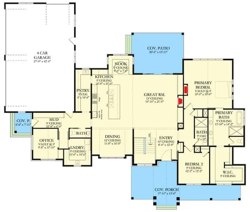 Explore This Expansive Floor Plan Featuring a 4-Car Garage and Vaulted Office