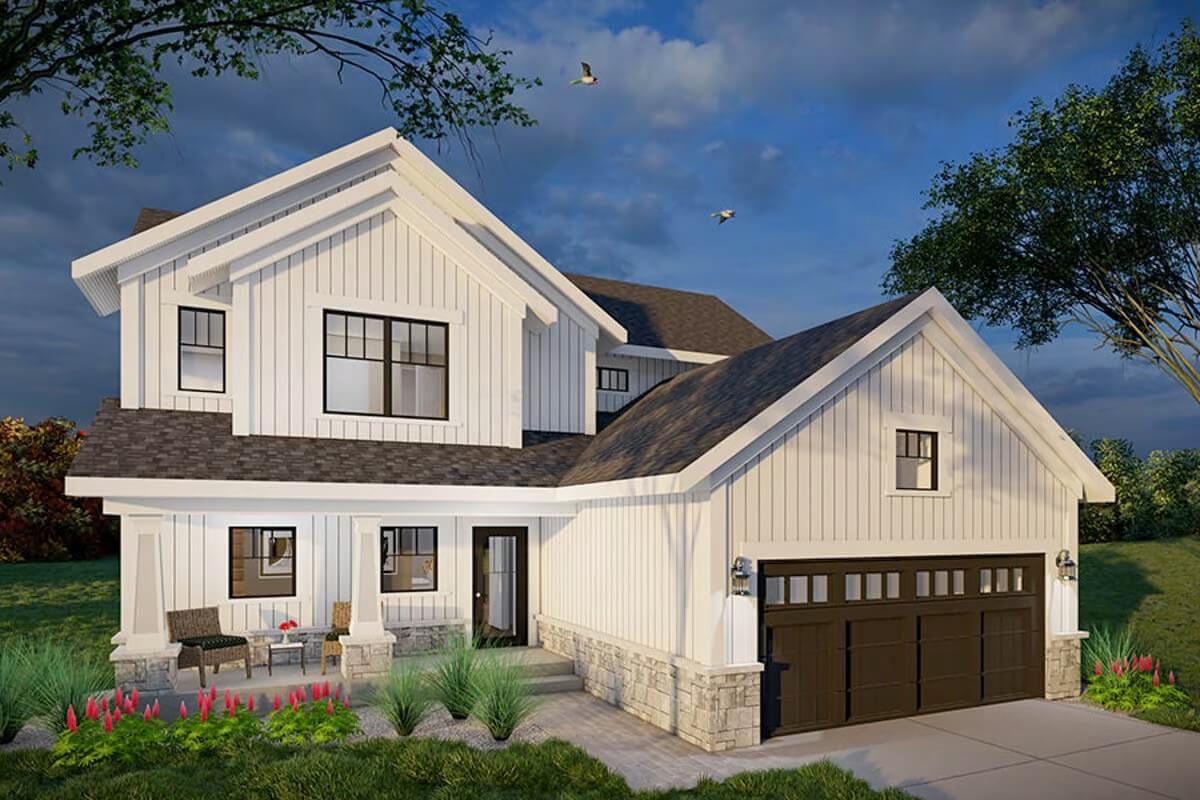 Modern Farmhouse-Style Home with 3 Bedrooms and 2-Car Garage (Floor Plan)