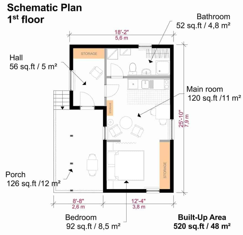 Compact Living with Efficient Layout in This 1-Bedroom Floor Plan