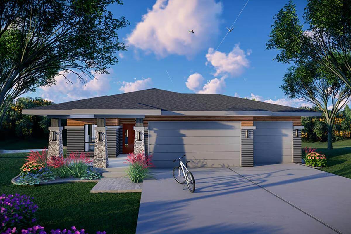 Prairie-Style Ranch with 2 Bedrooms and Lower Level Expansion (Floor Plan)