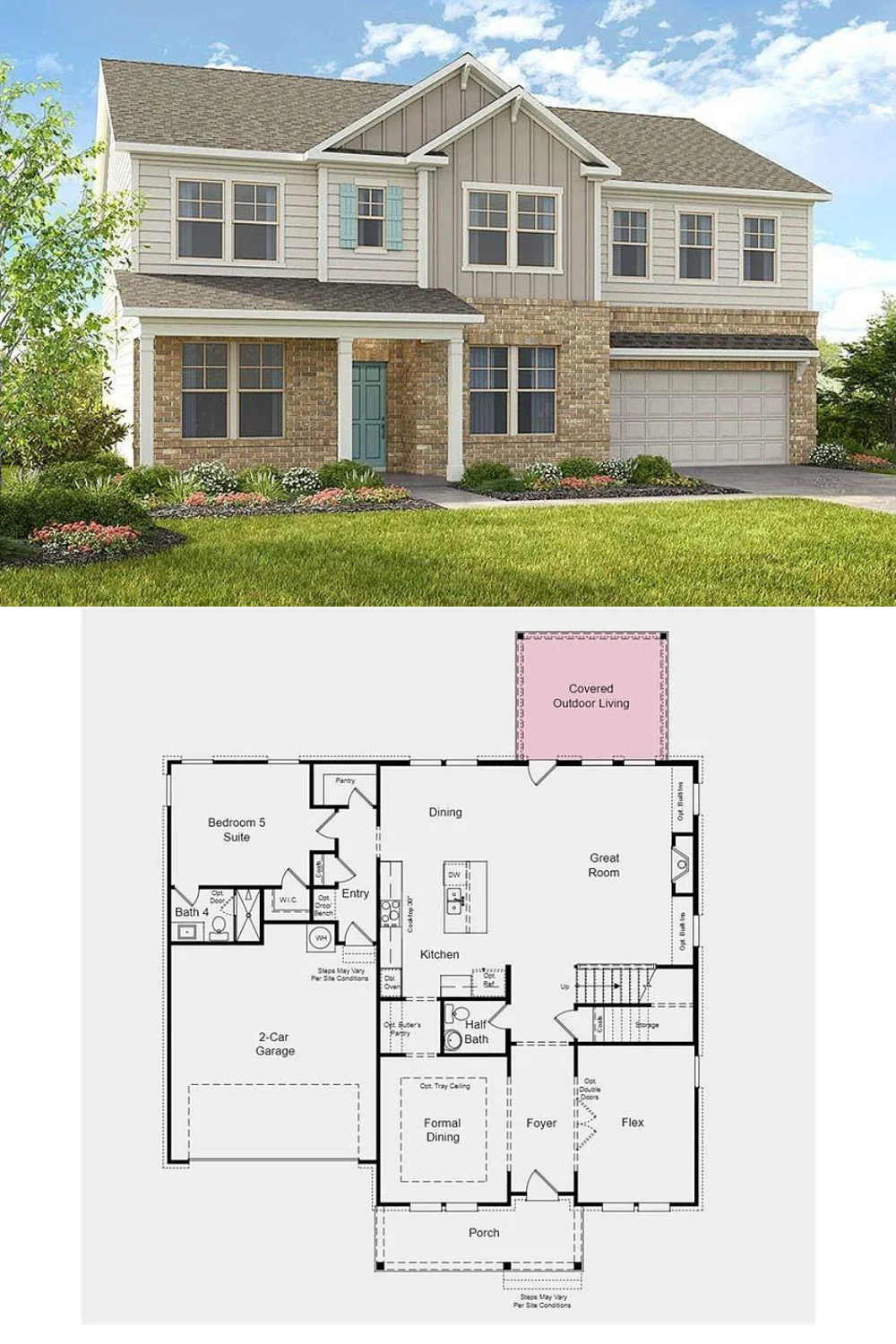 Traditional 5-Bedroom Home with Open Concept Living and Covered Front Porch