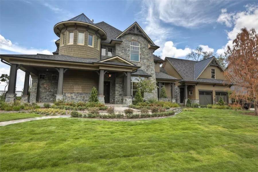 Stately Home with a Distinctive Circular Turret and Stone Facade
