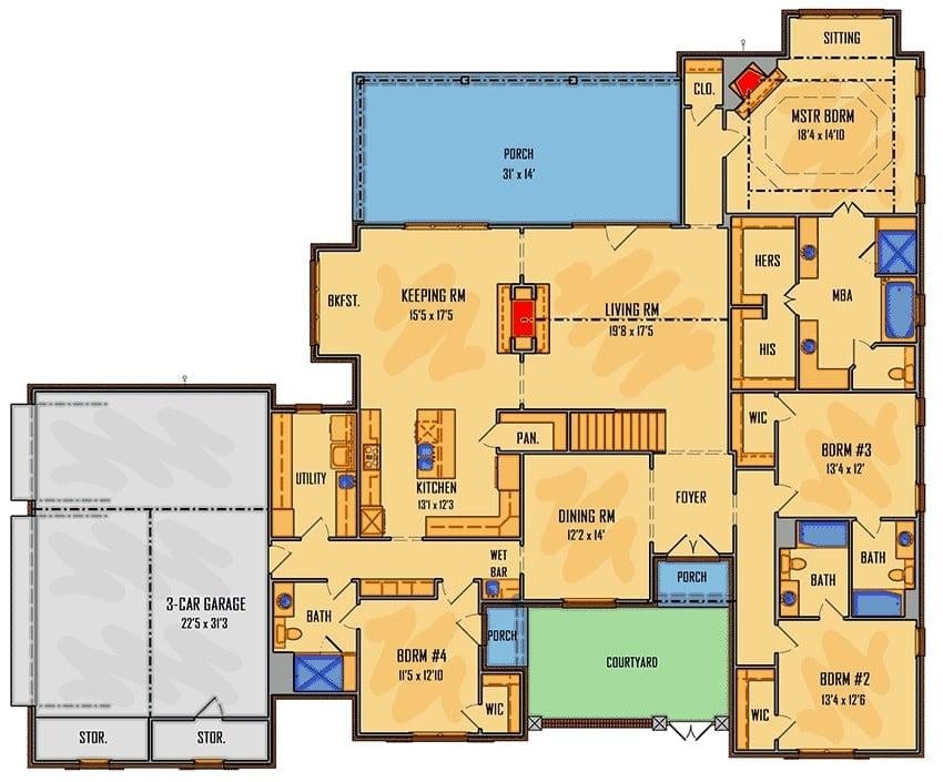 Explore This Spacious Floor Plan with a Courtyard and 3-Car Garage