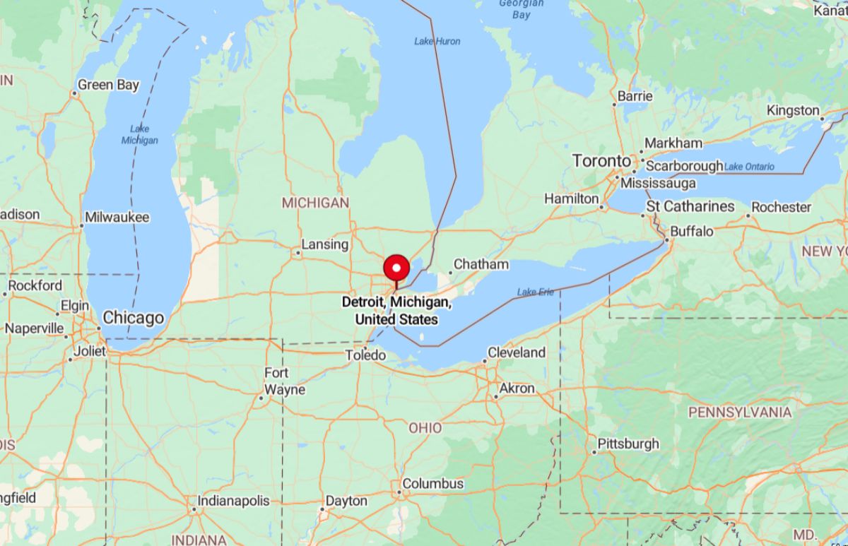 Detroit, Michigan, is located in the southeastern part of the state along the Detroit River, which serves as a natural border with Windsor, Ontario, Canada.
