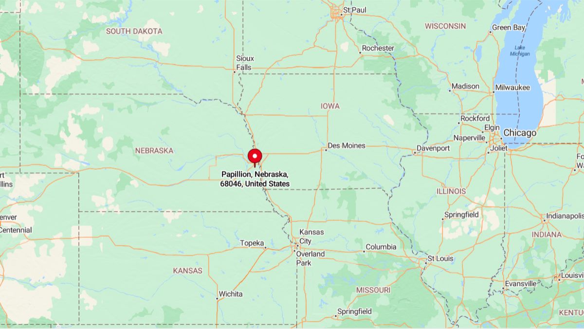 Papillion, Nebraska, is located in the southeastern part of the state, just south of Omaha.